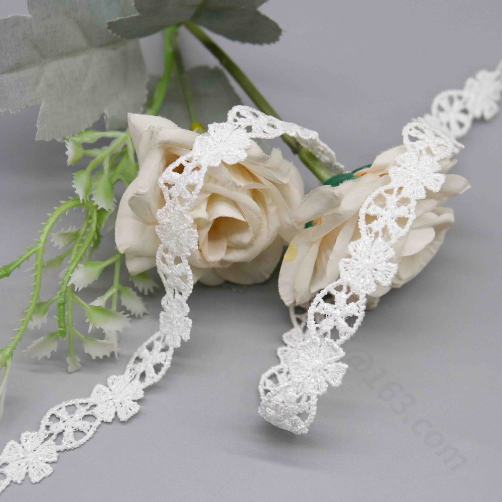 Vibrant image of factory-direct pure white water-soluble lace trim strip