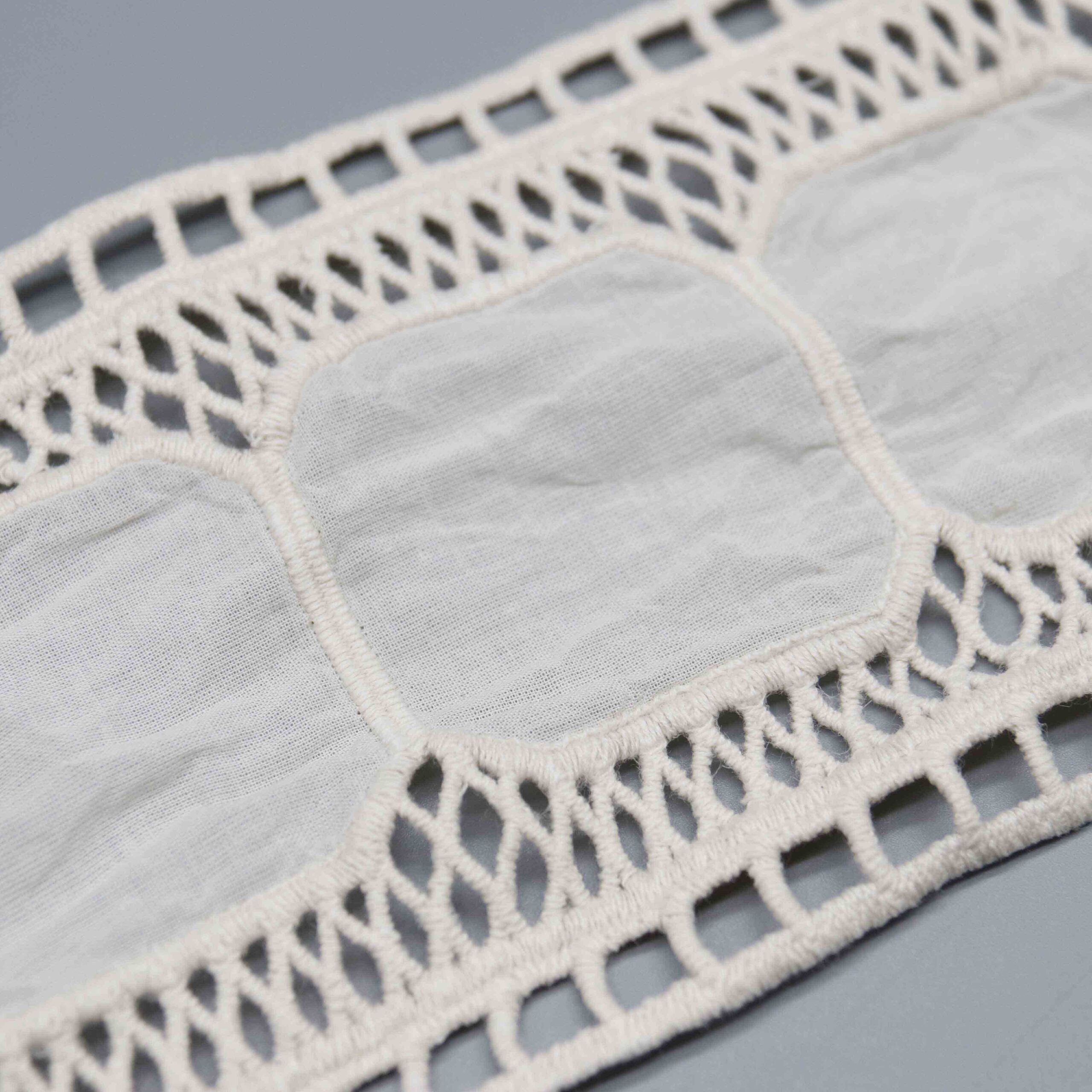Backlit demonstration of lattice density and elegant see-through characteristics through fabric mesh.