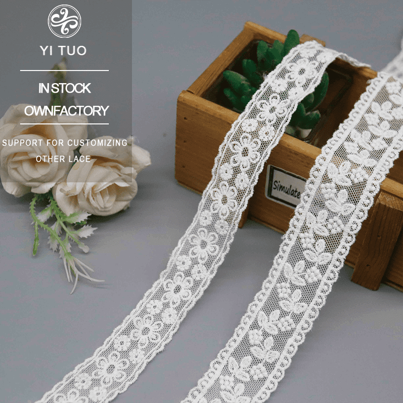 Cotton Mesh Embroidery Lace Ribbon White Floral Lace Trim for Garment Edge