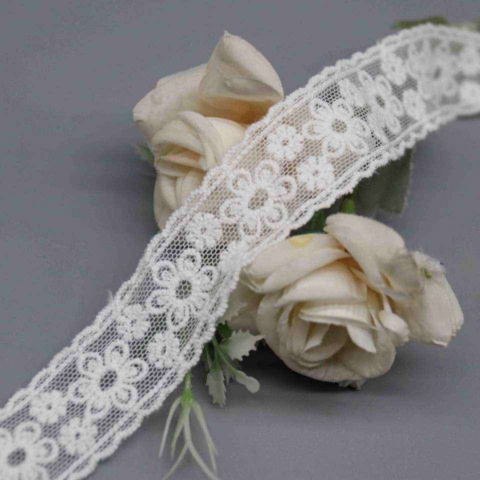 Cotton Mesh Embroidery Lace Ribbon White Floral Lace Trim for Garment Edge