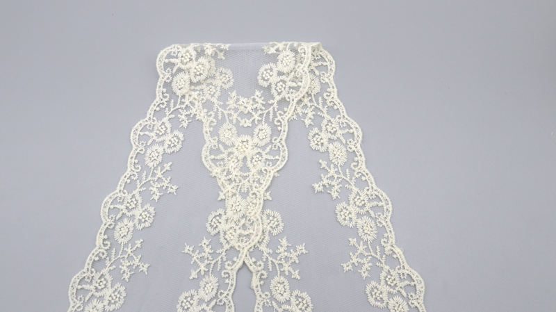 Wide Polyester Embroidered Tulle Lace with Symmetrical Floral Scallop - Image 5