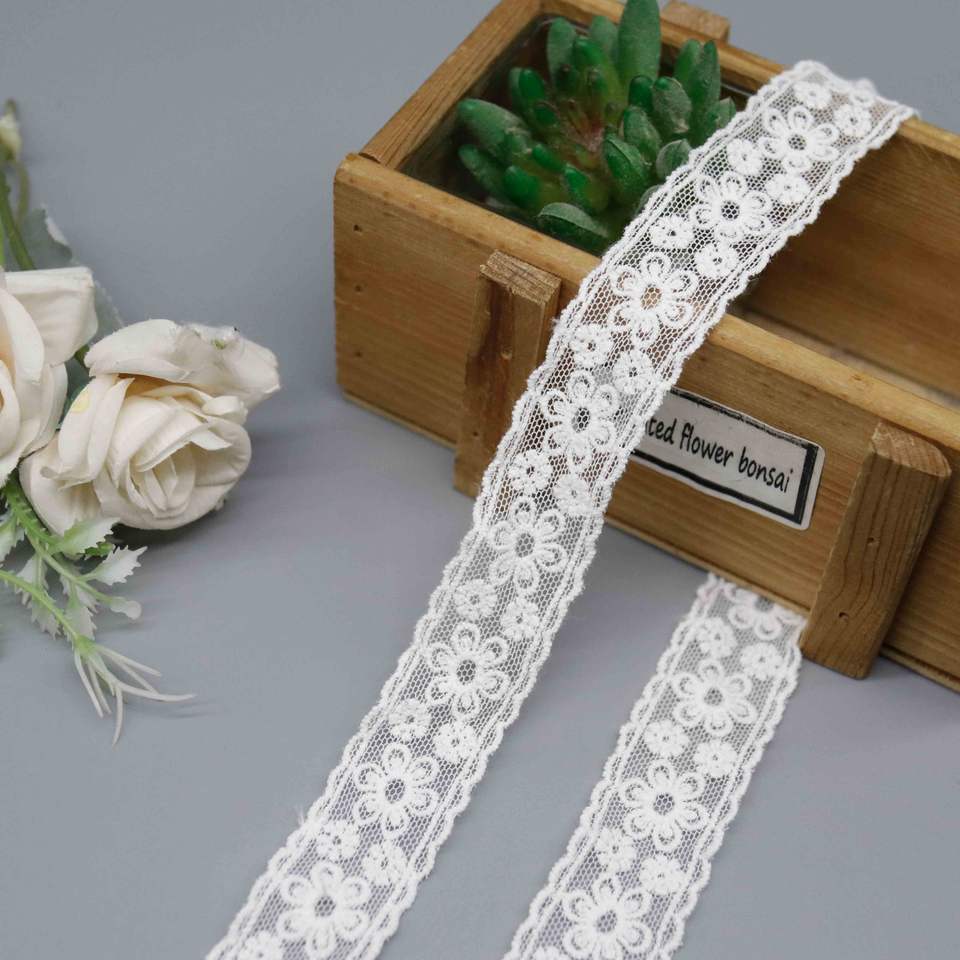 Cotton Mesh Embroidery Lace Ribbon White Floral Lace Trim for Garment Edge - Image 2