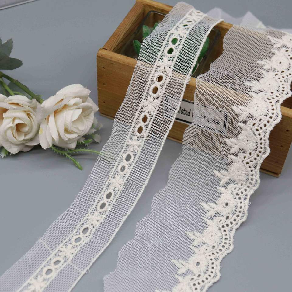 Mesh Tulle Embroidery Lace Trim With Small Floral Pattern for Lingerie and Dress Hemming - Image 4