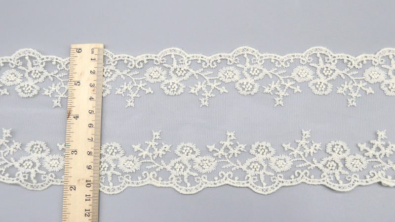 Wide Polyester Embroidered Tulle Lace with Symmetrical Floral Scallop - Image 6