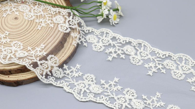 Wide Polyester Embroidered Tulle Lace with Symmetrical Floral Scallop - Image 3