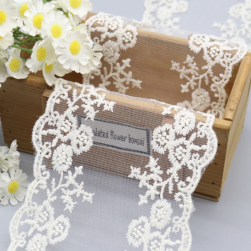 Wide Polyester Embroidered Tulle Lace with Symmetrical Floral Scallop - Image 2