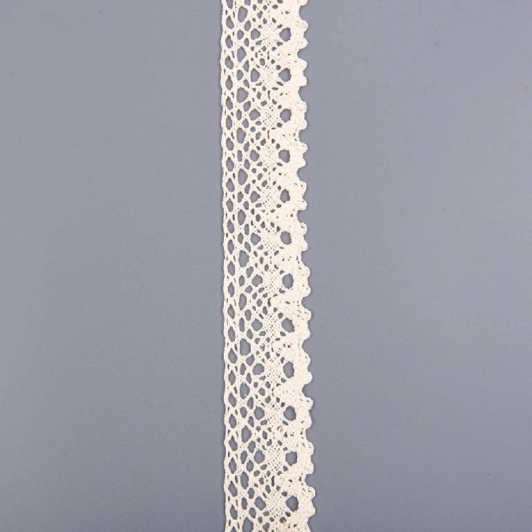 Soft and skin-friendly polyester cotton crochet lace trim featuring delicate embroidery, perfect for women’s dress design.