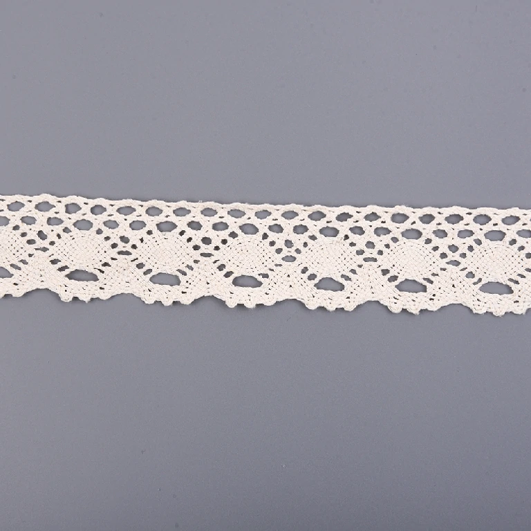 Soft, durable flower crochet lace trim made from pure cotton, available in adjustable widths, wholesale for apparel manufacturing.