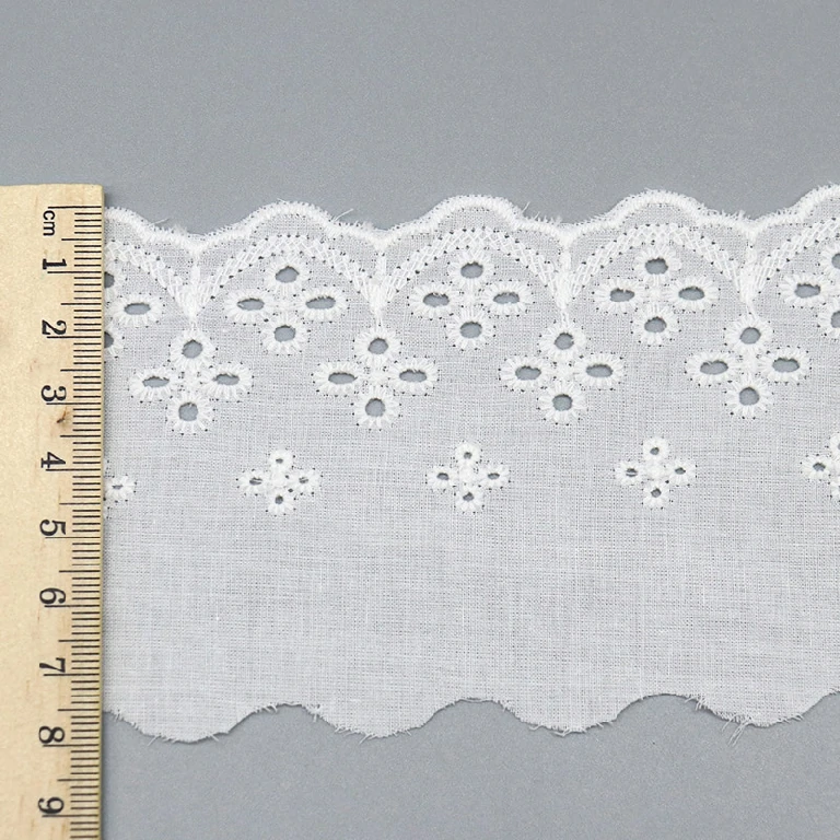 Premium pure cotton lace trim with intricate embroidered flowers