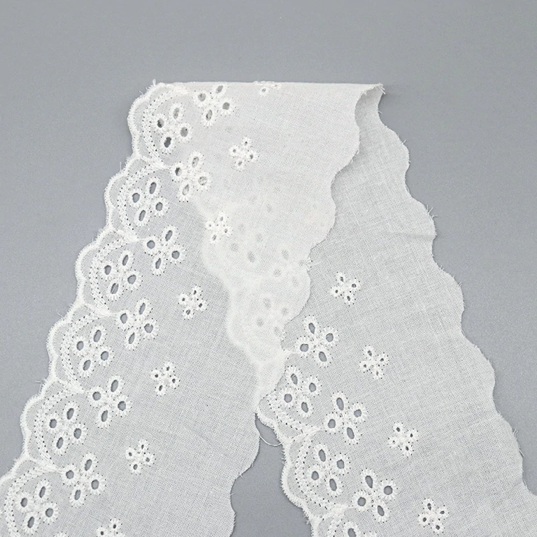 Popular pure cotton lace featuring eyelet flowers and embroidery