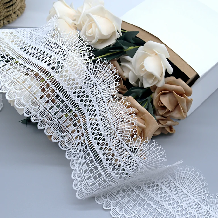 Luxury embroidery trimming lace made from water soluble fabric, ideal for elegant garment projects