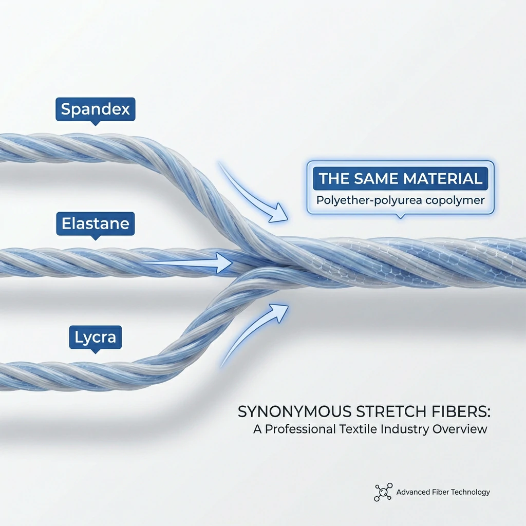 Diagram showing spandex, elastane, and Lycra are the same fiber
