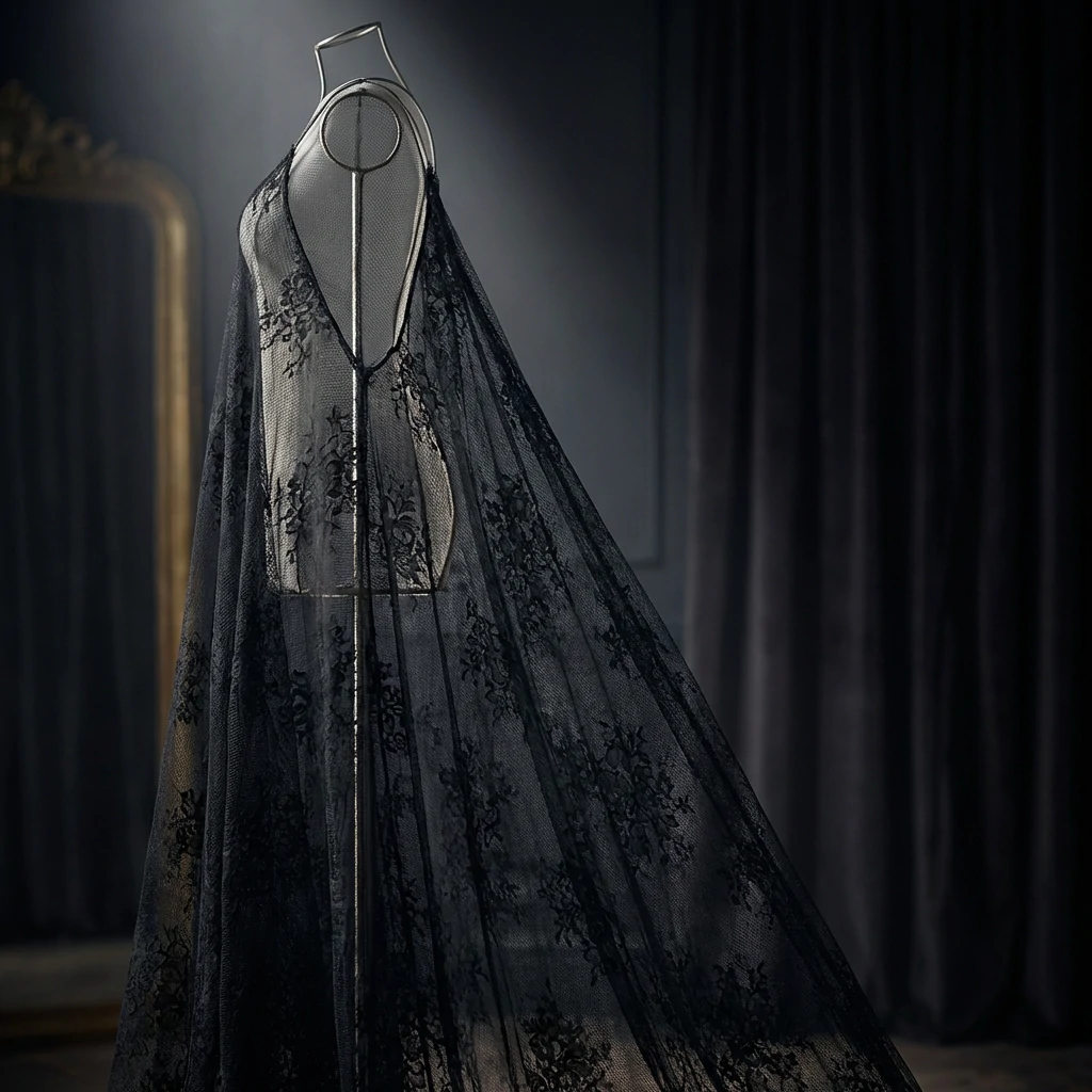 Elegant sheer black lace evening gown showcasing 2025 red carpet trend